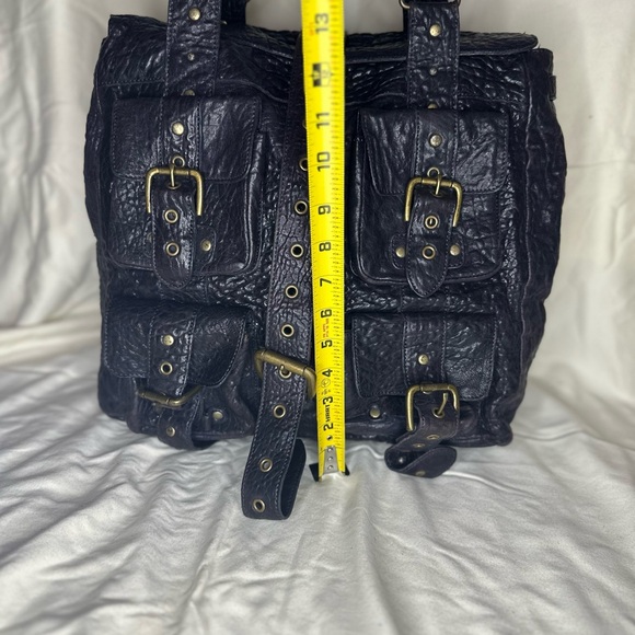 XL Deep Purple Leather Shoulder Bag with Brass Hardware - Picture 7 of 10